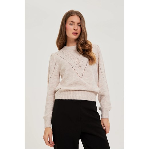 Sweter z bufiastymi rękawami beżowy ze sklepu Moodo.pl w kategorii Swetry damskie - zdjęcie 186812545