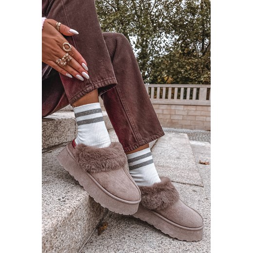 Damskie Śniegowce Z Haftem I Futerkiem Ciemnobeżowe Querina ze sklepu ZAZOO w kategorii Śniegowce damskie - zdjęcie 186812579