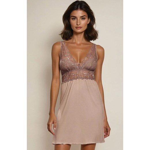 Damska koszulka nocna z wiskozy cappuccino Evelina, Kolor cappuccino, Rozmiar XS, DKaren ze sklepu Intymna w kategorii Koszule nocne - zdjęcie 186813645