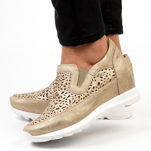 Złote ażurowe sneakersy damskie Jezzi Sa170-9 ze sklepu suzana.pl w kategorii Półbuty damskie - zdjęcie 186814846