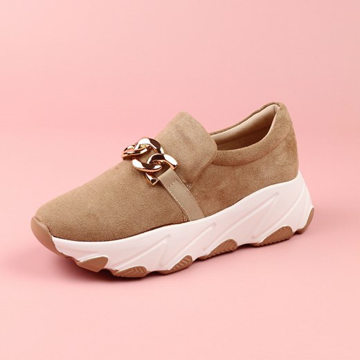 Beżowe półbuty damskie z łańcuchem, sneakersy Potocki 12035 ze sklepu suzana.pl w kategorii Półbuty damskie - zdjęcie 186814855
