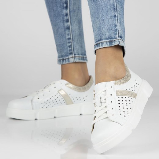 Białe skórzane ażurowe półbuty damskie Filippo Dp4531/23 ze sklepu suzana.pl w kategorii Półbuty damskie - zdjęcie 186814977