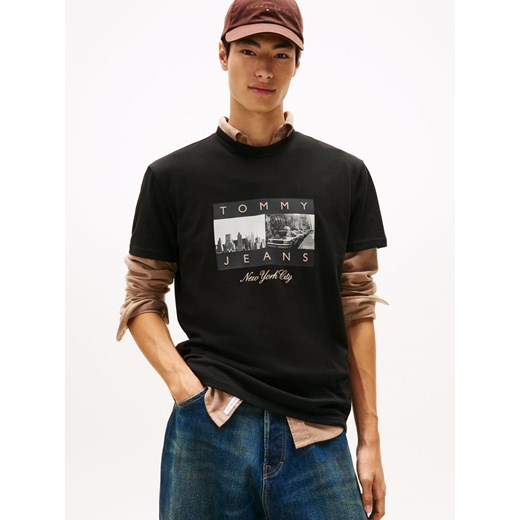 Tommy Jeans Koszulka męska Mężczyźni Bawełna czarny nadruk ze sklepu vangraaf w kategorii T-shirty męskie - zdjęcie 186815495