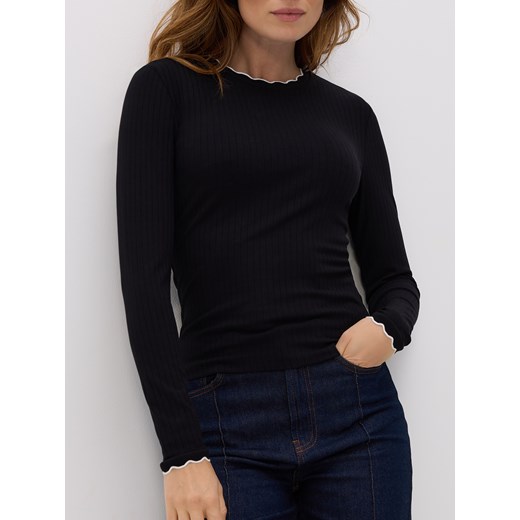 Reserved - Bluzka z kontrastową lamówką - czarny Reserved XL Reserved