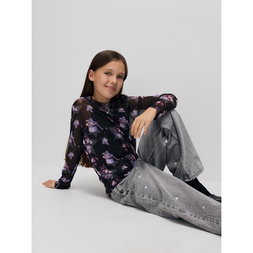 Reserved - Jeansy wide leg z nadrukiem - jasnoszary - id: 827FF-09J - marki Reserved - 186816618 Reserved - Jeansy wide leg z nadrukiem - jasnoszary ze sklepu Reserved w kategorii Spodnie dziewczęce - zdjęcie 186816618