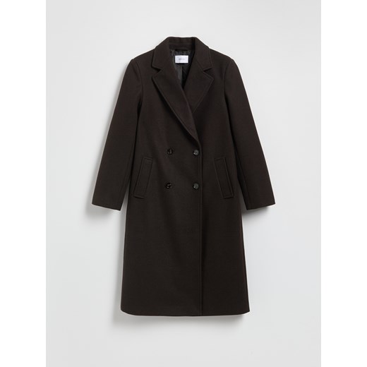 Reserved - Dwurzędowy płaszcz - ciemnobrązowy ze sklepu Reserved w kategorii Płaszcze damskie - zdjęcie 186816809