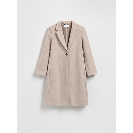 Reserved - Jednorzędowy płaszcz - beżowy ze sklepu Reserved w kategorii Płaszcze damskie - zdjęcie 186816828