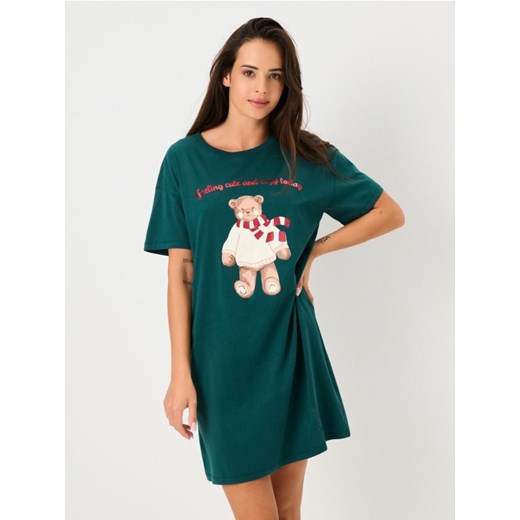 Sinsay - Bawełniana koszula nocna z nadrukiem - zielony ze sklepu Sinsay w kategorii Koszule nocne - zdjęcie 186817835
