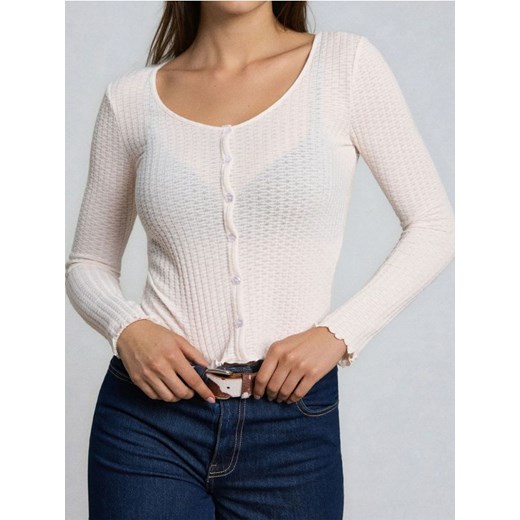 Sinsay - Prążkowana bluzka z dekoltem V - kremowy - id: 249GA-01X - marki Sinsay - 186817848 Sinsay - Prążkowana bluzka z dekoltem V - kremowy ze sklepu Sinsay w kategorii Bluzki damskie - zdjęcie 186817848