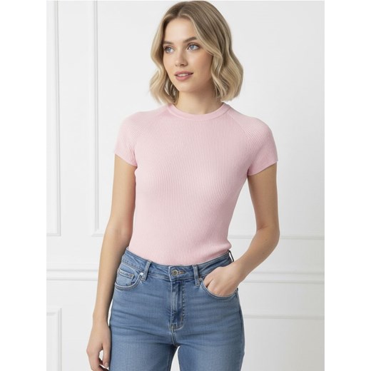 Sinsay - Bluzka swetrowa z krótkim rękawem - różowy ze sklepu Sinsay w kategorii Bluzki damskie - zdjęcie 186817869