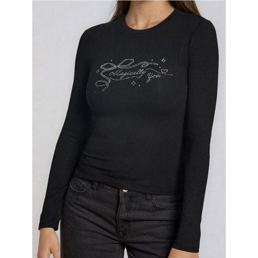 Sinsay - Koszulka z ozdobnymi cyrkoniami - czarny ze sklepu Sinsay w kategorii Bluzki damskie - zdjęcie 186817946