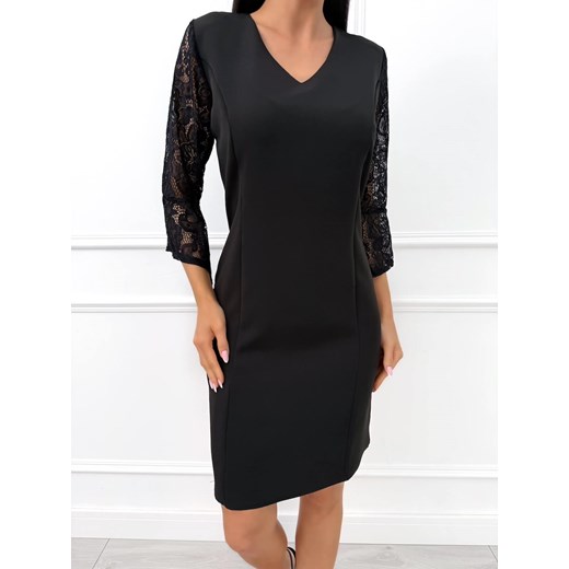 Czarna Elegancka Sukienka z Koronkowym Rękawkiem Modnakiecka.pl 46 ModnaKiecka.pl