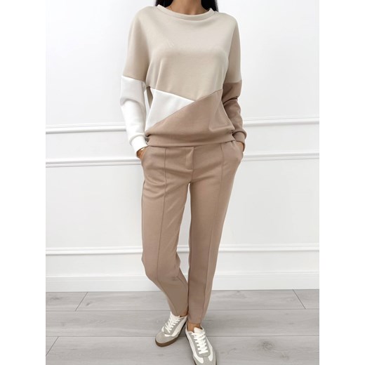 Beżowo-Kremowy Dresowy Komplet Modnakiecka.pl 40 ModnaKiecka.pl