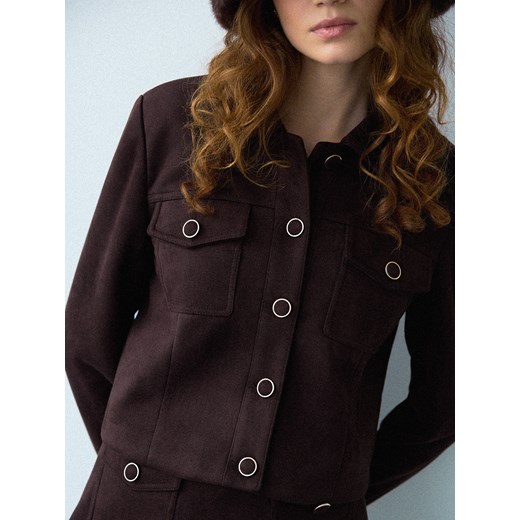 Mohito - Czekoladowa kurtka boxy - ciemnobrązowy ze sklepu Mohito w kategorii Kurtki damskie - zdjęcie 186818468