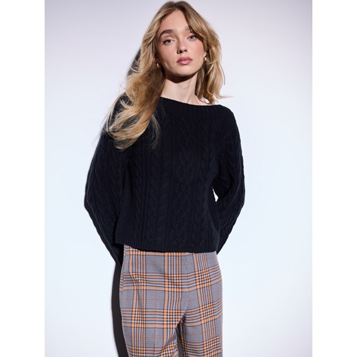 Mohito - Czarny sweter z ozdobnym splotem - czarny Mohito M Mohito