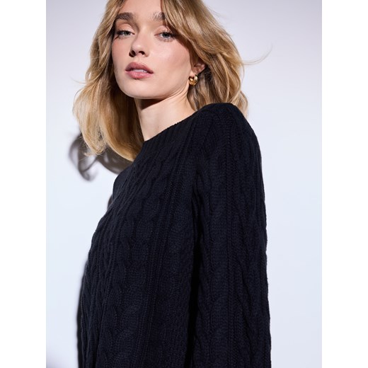 Mohito - Czarny sweter z ozdobnym splotem - czarny Mohito M Mohito