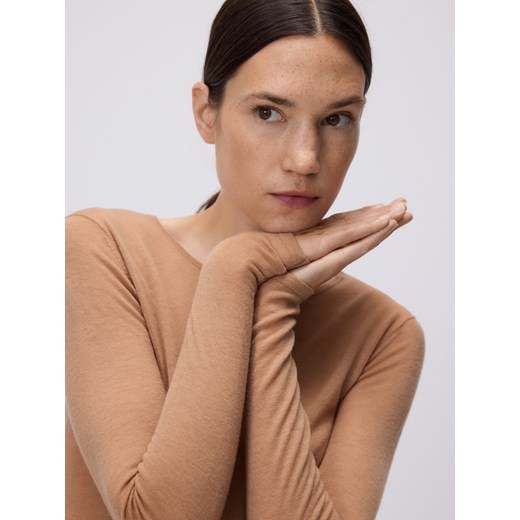 Reserved - Wełniana bluzka - brązowy ze sklepu Reserved w kategorii Bluzki damskie - zdjęcie 186818816