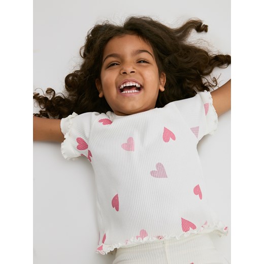 Reserved - Bawełniany t-shirt z nadrukiem - złamana biel ze sklepu Reserved w kategorii Bluzki dziewczęce - zdjęcie 186818907