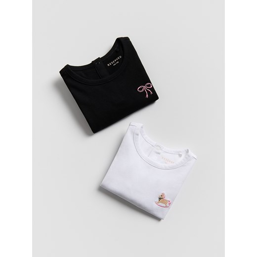 Reserved - Koszulka z haftem 2 pack - złamana biel ze sklepu Reserved w kategorii Bluzki dziewczęce - zdjęcie 186819038
