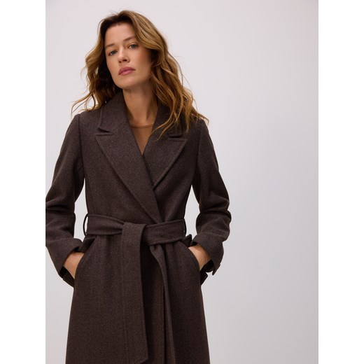 Reserved - Płaszcz z wiązaniem - ciemnobrązowy ze sklepu Reserved w kategorii Płaszcze damskie - zdjęcie 186819047
