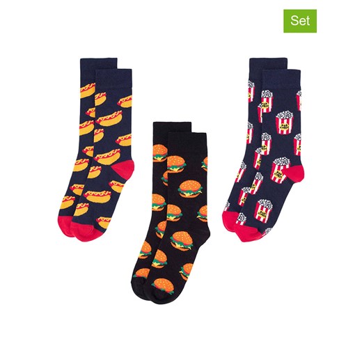 Happy Socks Skarpety (3 pary) w kolorze czarno-pomarańczowo-granatowym ze sklepu Limango Polska w kategorii Skarpetki męskie - zdjęcie 186820467