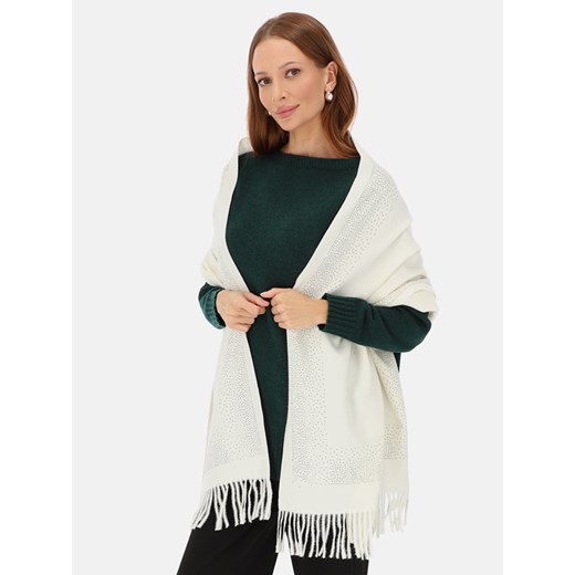 Biały szal z wełną i kaszmirem z kryształkami Potis & Verso ze sklepu Eye For Fashion w kategorii Szaliki i chusty damskie - zdjęcie 186821017