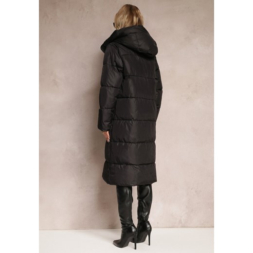 Czarna Kurtka za Kolano Pikowana z Kapturem Nafesa Renee 2XL okazja renee.pl
