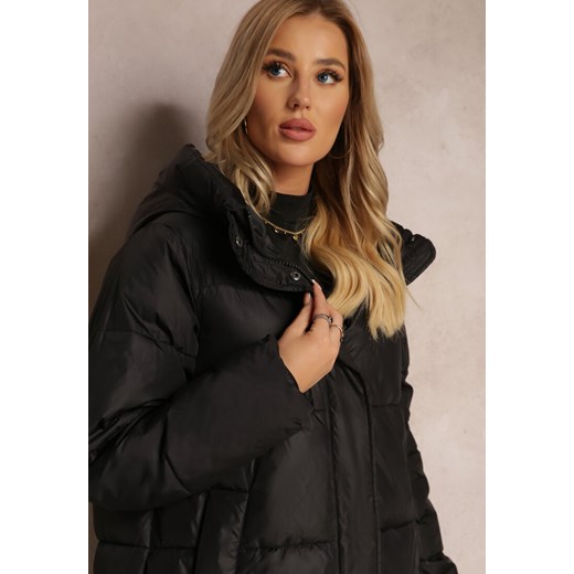 Czarna Kurtka za Kolano Pikowana z Kapturem Nafesa Renee 2XL renee.pl promocja