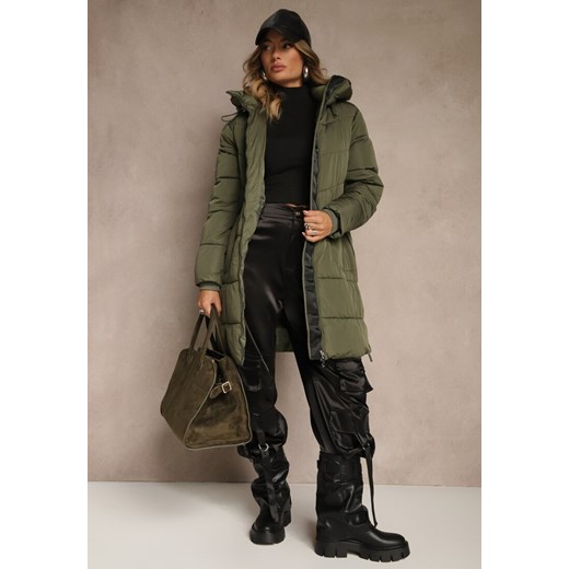 Ciemnozielona Pikowana Kurtka z Kapturem i Bocznymi Suwakami Lundrie ze sklepu renee.pl w kategorii Kurtki damskie - zdjęcie 186821655