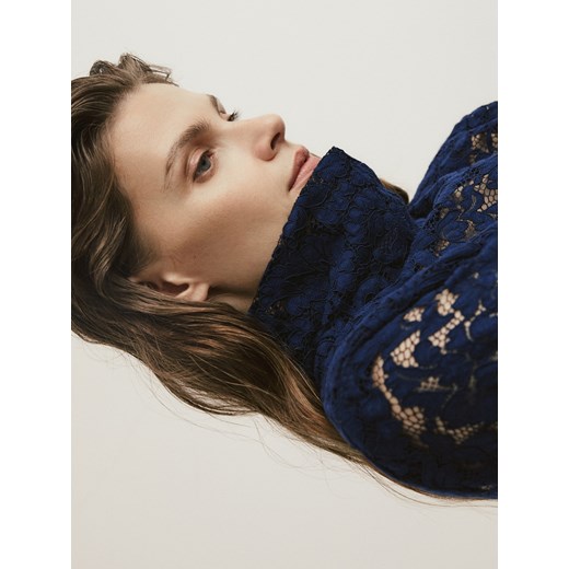 Reserved - Ażurowa bluzka z golfem - niebieski ze sklepu Reserved w kategorii Bluzki damskie - zdjęcie 186824768