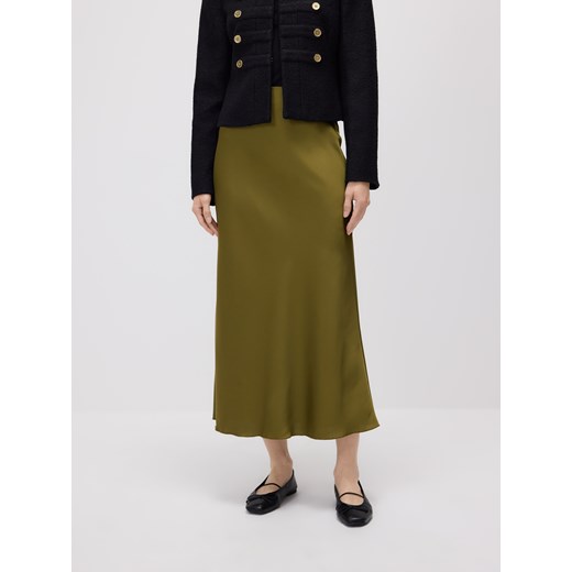 Reserved - Satynowa spódnica midi - oliwkowy ze sklepu Reserved w kategorii Spódnice - zdjęcie 186824799
