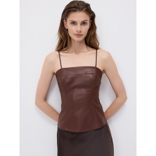 Reserved - Top z imitacji skóry - brązowy ze sklepu Reserved w kategorii Bluzki damskie - zdjęcie 186824966