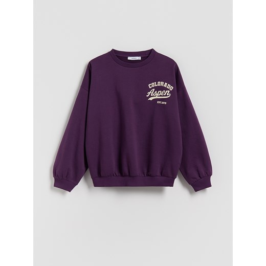 Reserved - Bawełniana bluza z nadrukiem - ciemnofioletowy ze sklepu Reserved w kategorii Bluzki dziewczęce - zdjęcie 186824975