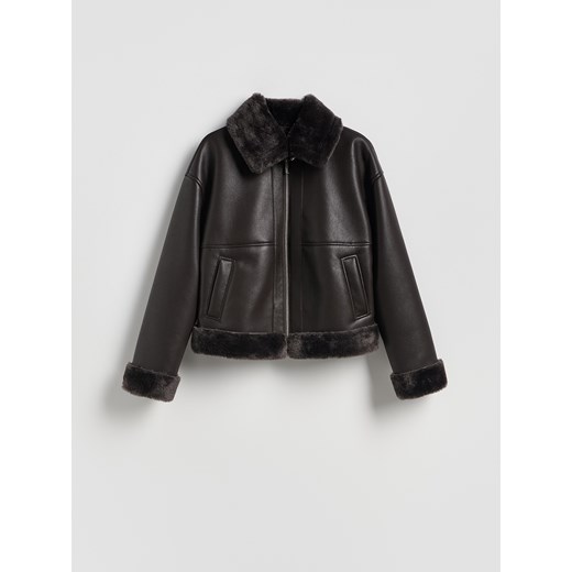 Reserved - Kurtka z kożuchem - ciemnobrązowy Reserved S Reserved