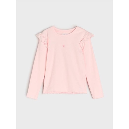 Sinsay - Prążkowana koszulka z haftem - różowy ze sklepu Sinsay w kategorii Bluzki dziewczęce - zdjęcie 186825739