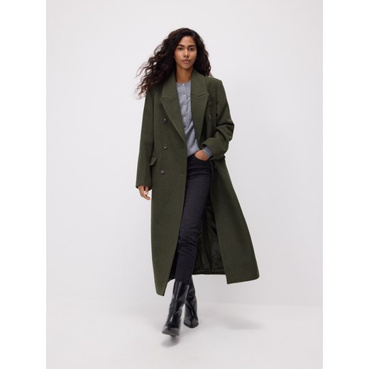 Reserved - Dwurzędowy płaszcz z wełną - zielony ze sklepu Reserved w kategorii Płaszcze damskie - zdjęcie 187042145