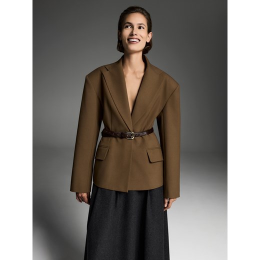 Reserved - Taliowana marynarka z wiskozą - warm olive ze sklepu Reserved w kategorii Marynarki damskie - zdjęcie 187042177