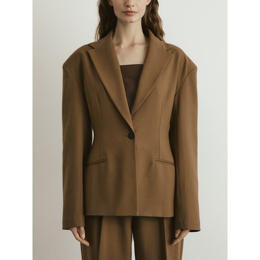 Reserved - Taliowana marynarka z wiskozą - warm olive ze sklepu Reserved w kategorii Marynarki damskie - zdjęcie 187043918