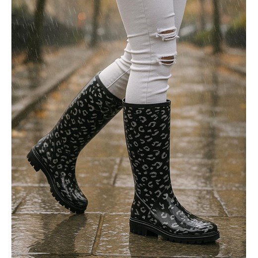 Kalosze damskie z wysoką cholewką Czarne /G6-1 18368 T346/ ze sklepu Pantofelek24.pl w kategorii Kalosze damskie - zdjęcie 187043936