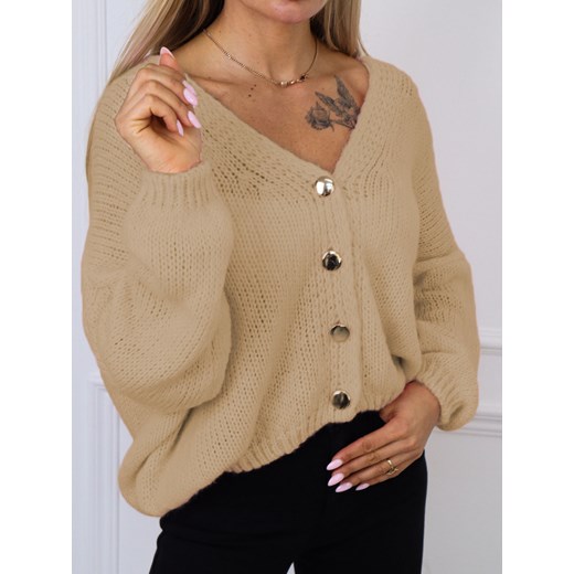 LUŹNY SWETER ZE ZŁOTYMI GUZIKAMI- BRĄZOWY ze sklepu olika.com.pl w kategorii Swetry damskie - zdjęcie 187047798