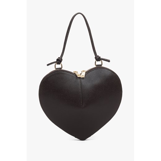 Estro: Mała ciemnobrązowa torebka damska w kształcie serca ze skóry naturalnej ze sklepu Estro w kategorii Listonoszki - zdjęcie 187048347
