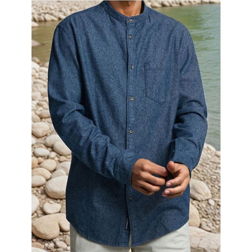 Sinsay - Bawełniana koszula - granatowy ze sklepu Sinsay w kategorii Koszule męskie - zdjęcie 187049138