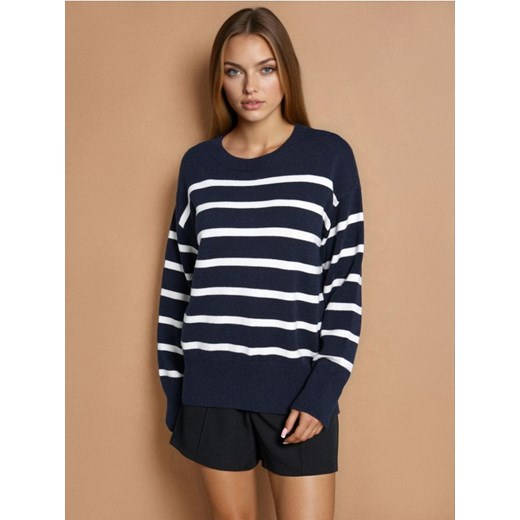 Sinsay - Sweter w paski z wiskozy - granatowy - id: 225GT-59P - marki Sinsay - 187049155 Sinsay - Sweter w paski z wiskozy - granatowy ze sklepu Sinsay w kategorii Swetry damskie - zdjęcie 187049155
