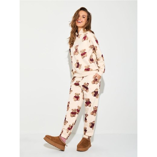 Sinsay - Spodnie jogger ze wzorem - kremowy - id: 657FJ-02X - marki Sinsay - 187049216 Sinsay - Spodnie jogger ze wzorem - kremowy ze sklepu Sinsay w kategorii Spodnie damskie - zdjęcie 187049216