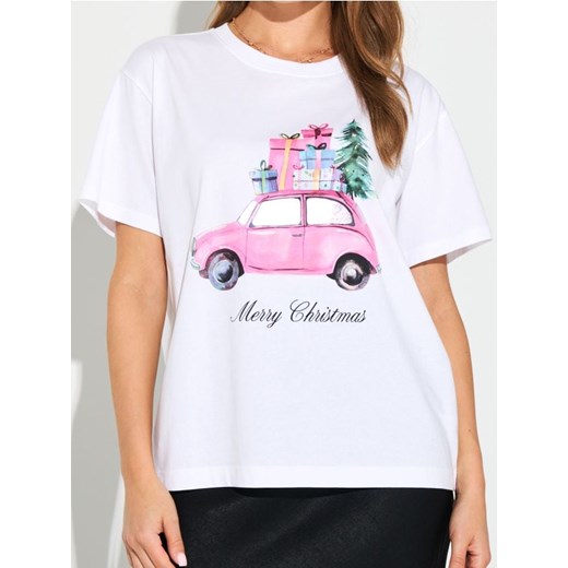 Sinsay - Bawełniana koszulka z nadrukiem świątecznym - biały Sinsay L Sinsay