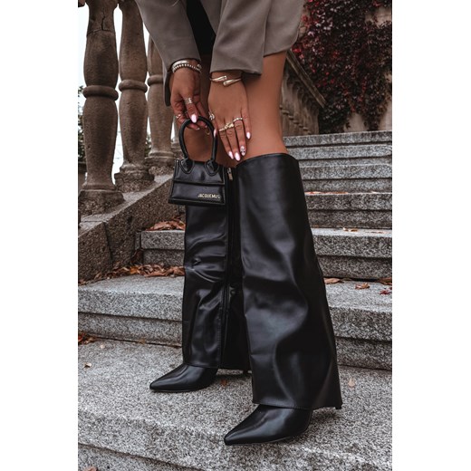 Kozaki Na Szpilce Wywinięta Cholewka Zamek Ocieplane Czarne Bellinna ze sklepu ZAZOO w kategorii Kozaki damskie - zdjęcie 187049436