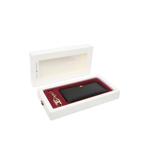 Zestaw portfel i brelok Tommy Hilfiger Lgr Za + Charm AW0AW18040 Czarny ze sklepu eobuwie.pl w kategorii Portfele damskie - zdjęcie 187051636