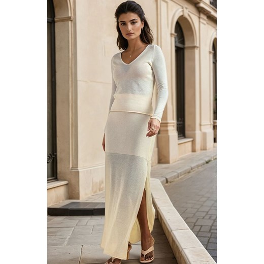 Elegancki bardzo delikatny komplet spódnica i bluzka w kolorze kremowym  F1675, Kolor kremowy, Rozmiar 2XS/XS, Fobya ze sklepu Primodo w kategorii Sukienki - zdjęcie 187056657