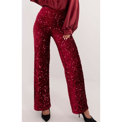 Bordowe cekinowe spodnie MI-SP-4323C.28, Kolor bordowy, Rozmiar uniwersalny, ITALY MODA ze sklepu Primodo w kategorii Spodnie damskie - zdjęcie 187056856