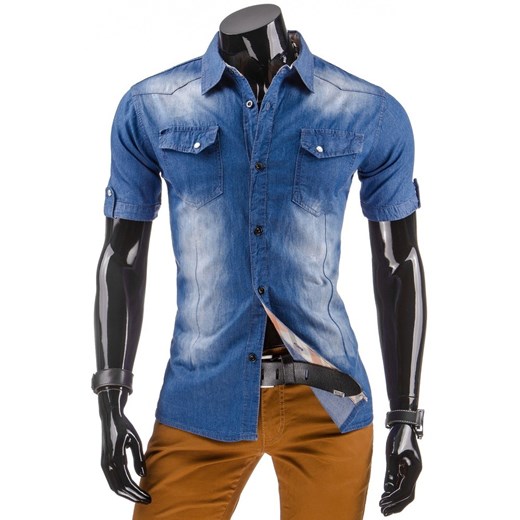 Koszula jeansowa z krótkim rękawem (kx0612) dstreet niebieski koszule